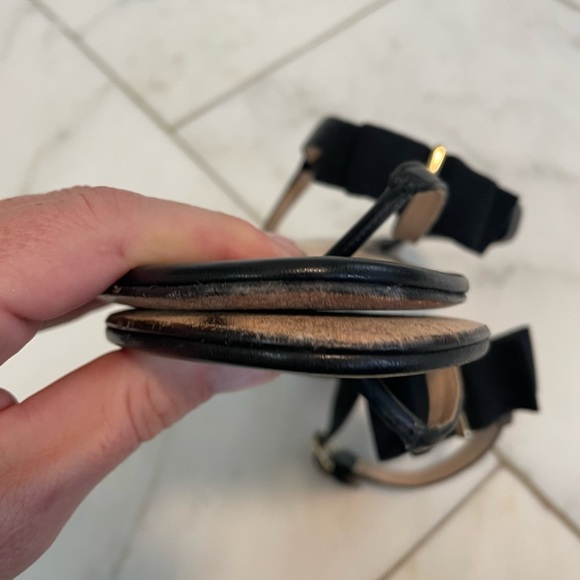 Club Monaco, euro 38 US 7.5, women’s black and tan leather t-strap bow tie flats - Picture 5 of 10